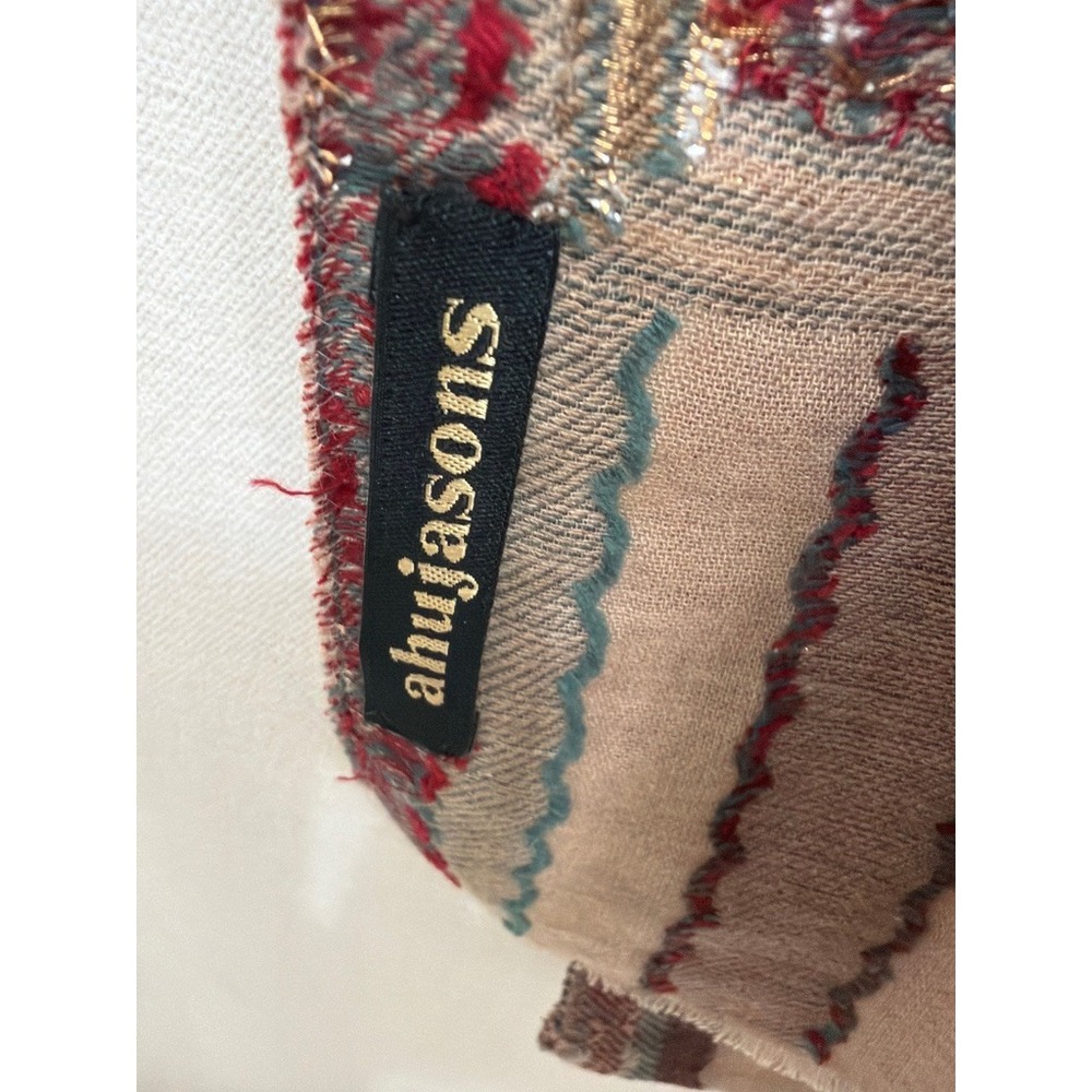 Ahujasons Women Scarf Gold Embroidery Floral Print Shawl Wrap Bohemian Pashmina